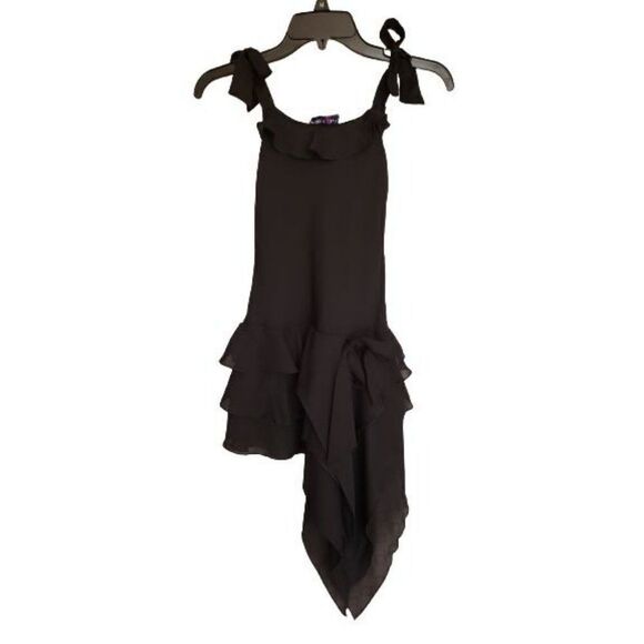 Girls Sleeveless Asymmetrical Dress Dance Performance Black Stage Dress Small - Picture 1 of 7